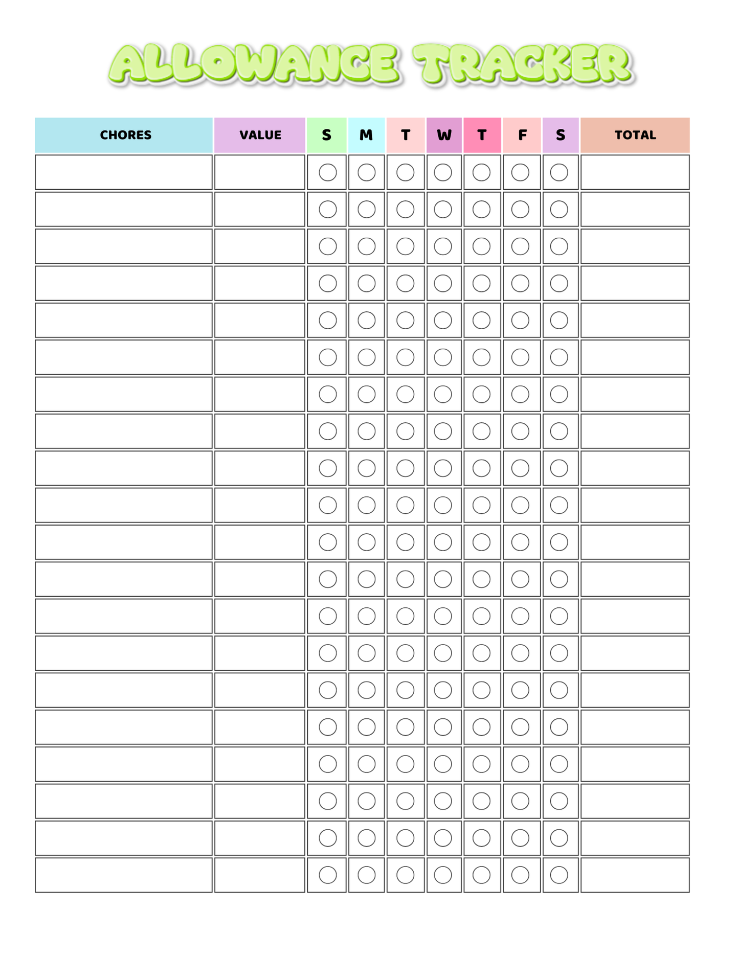 Chore Chart for Kids- Digital Download (PDF)