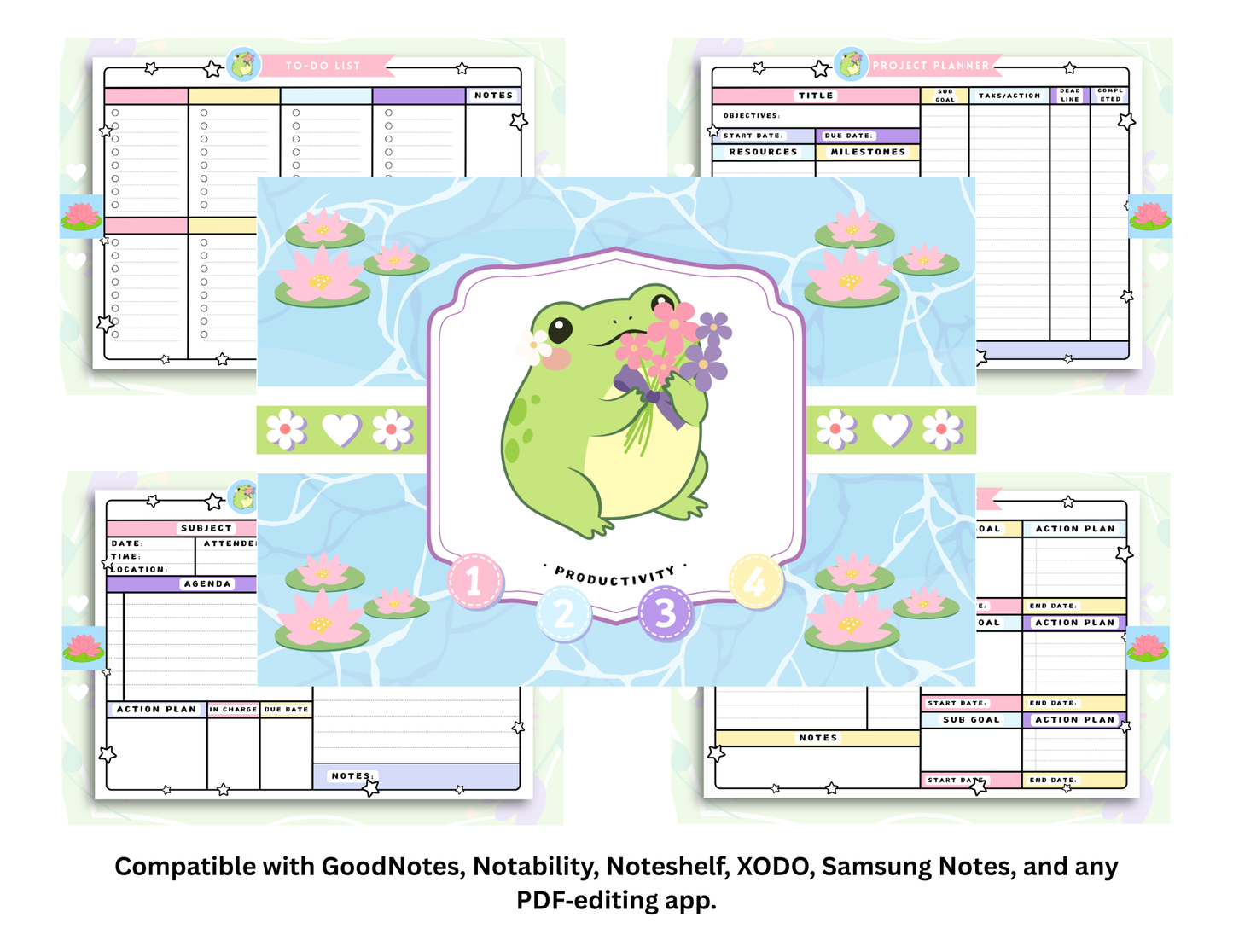 Frog‑Themed Planner Bundle (Undated)– Digital Download (PDF)