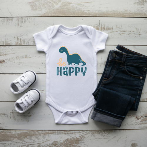 Be Happy Dino baby onesie