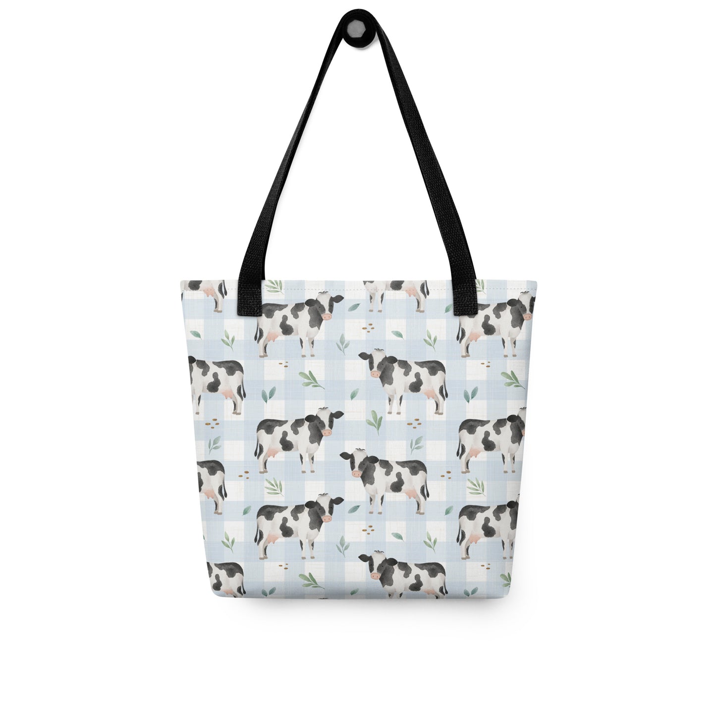 Blue Check Dairy Cow tote bag