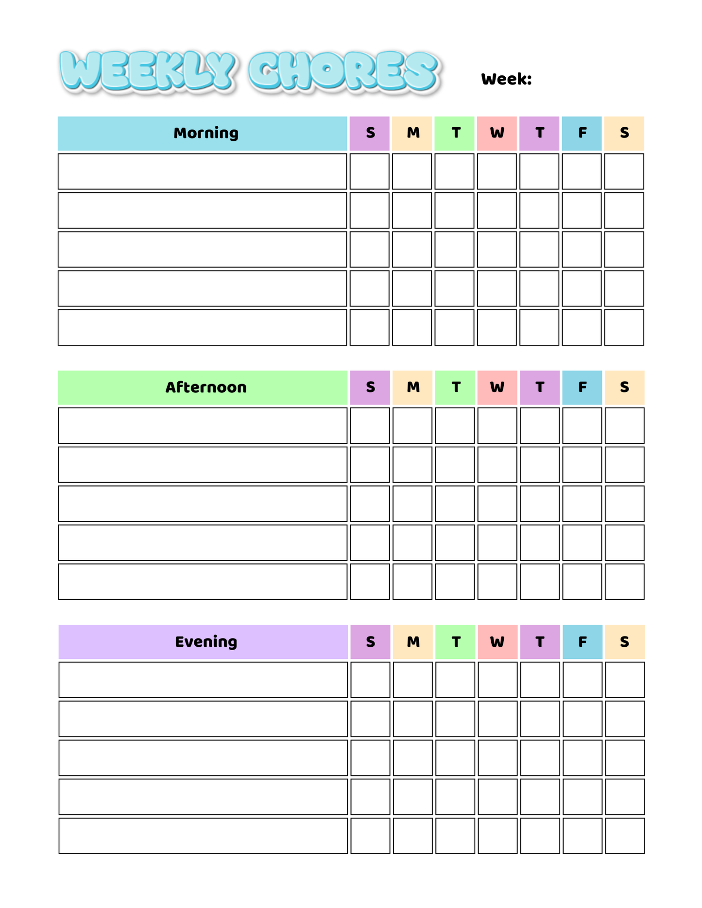 Chore Chart for Kids- Digital Download (PDF)