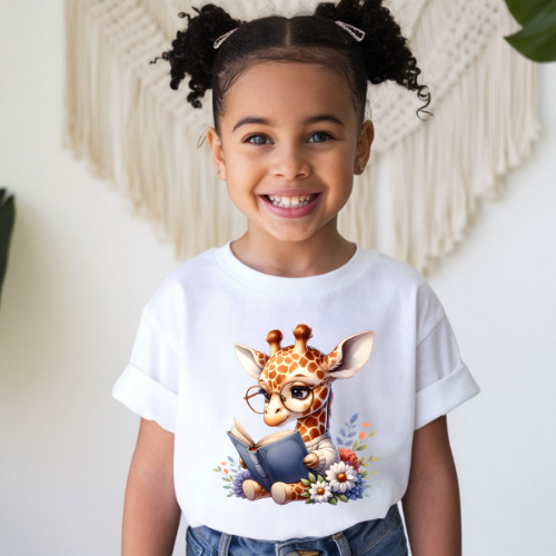 Giraffe Reading youth t-shirt