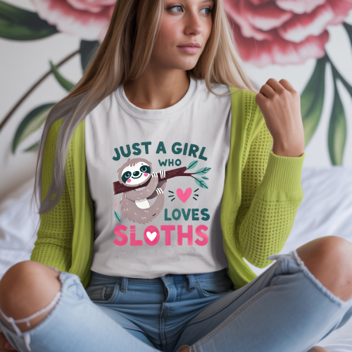 Girl Loves Sloths adult t-shirt
