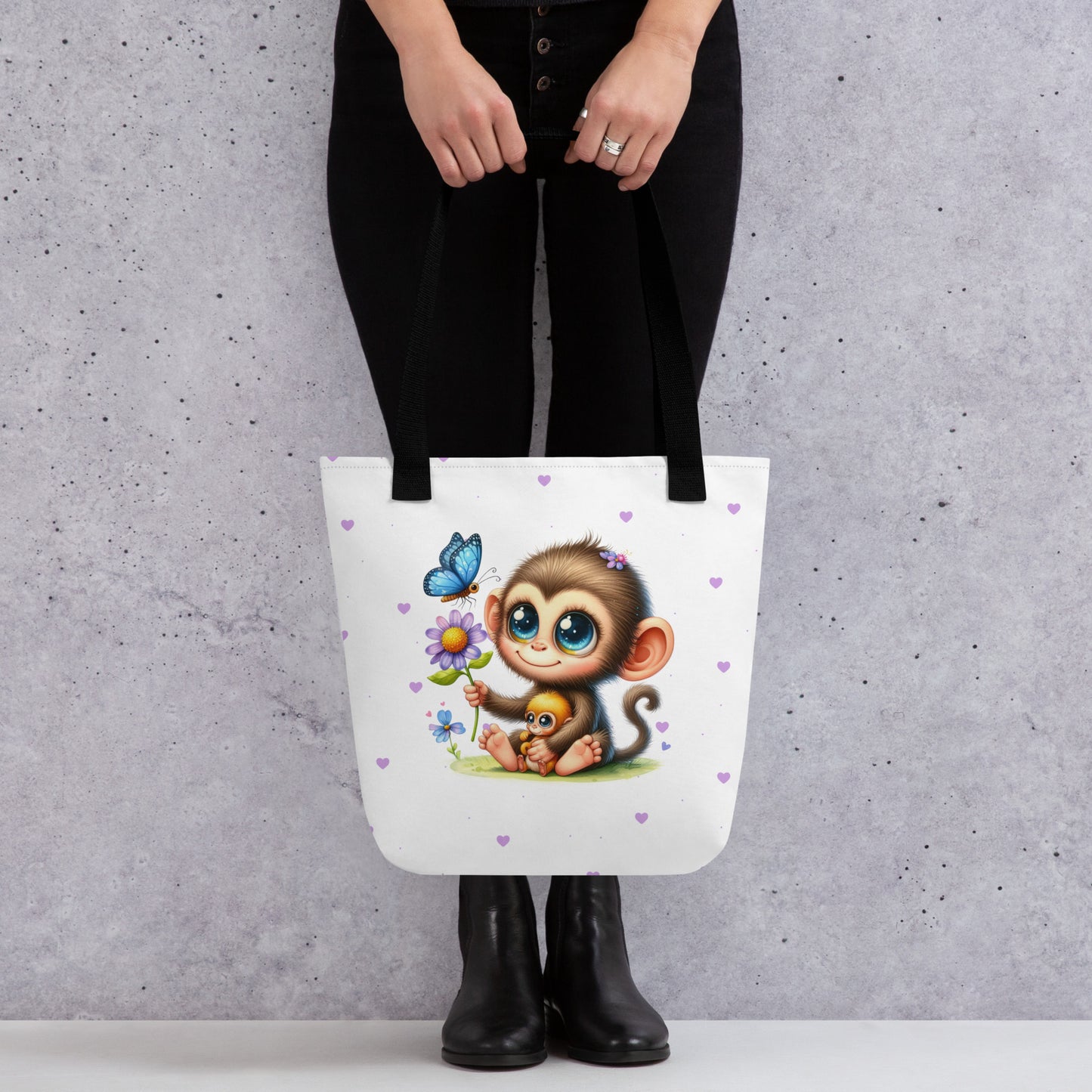 Monkey Hearts tote bag