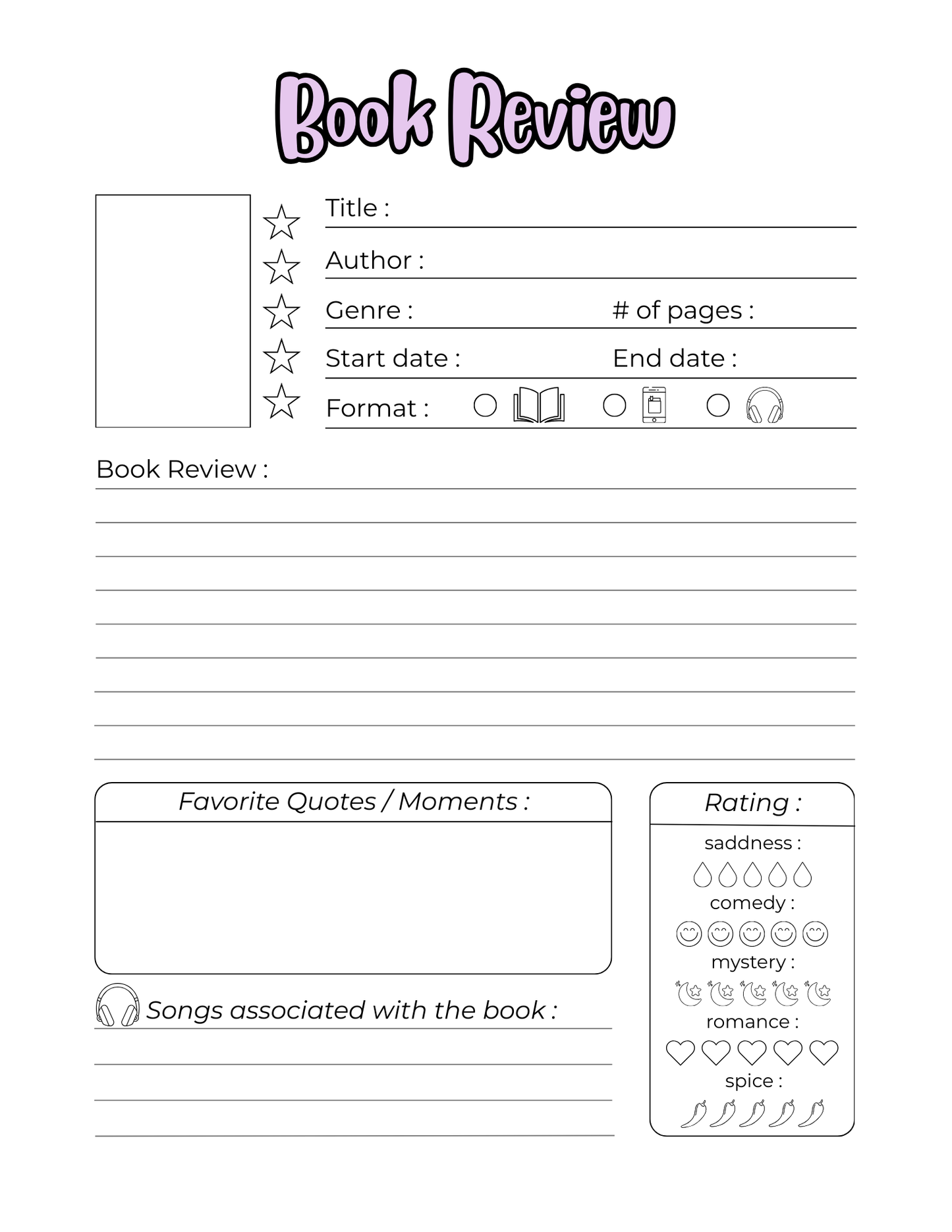 Reading Journal – Digital Download (PDF)