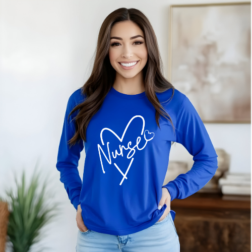 White Nurse Heart adult long sleeve t-shirt