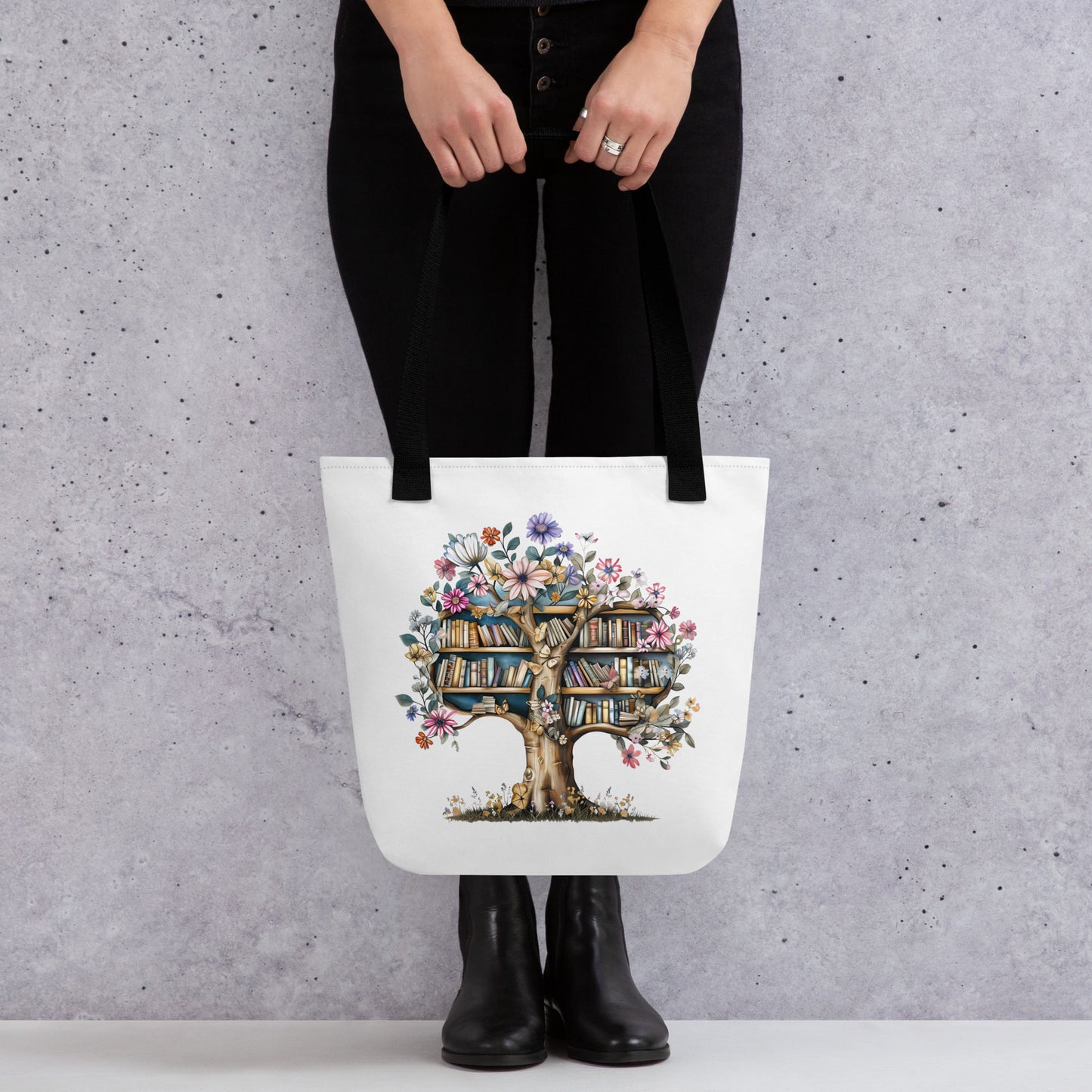 Floral Book Tree tote bag